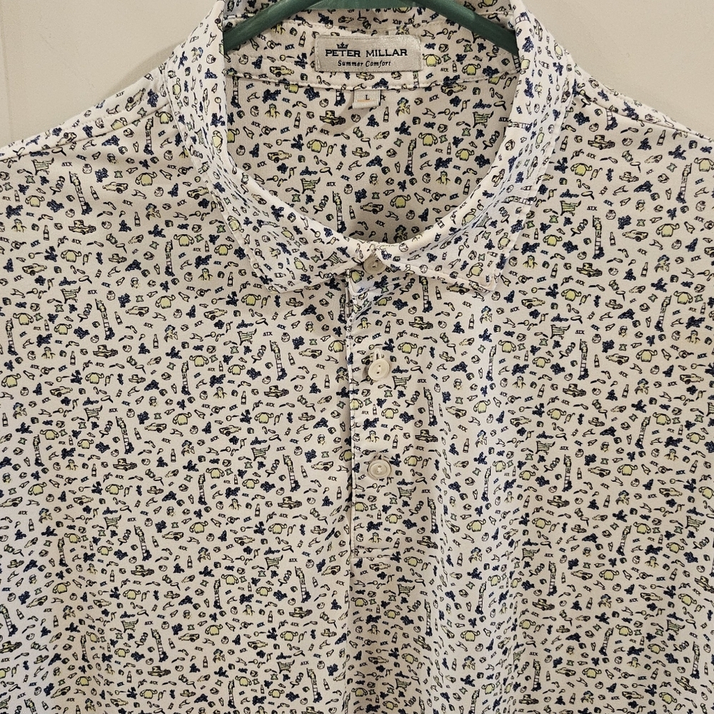 Peter Millar Summer Comfort Polo Shirt - Texas All-Over Print - Large - Picture 2 of 11